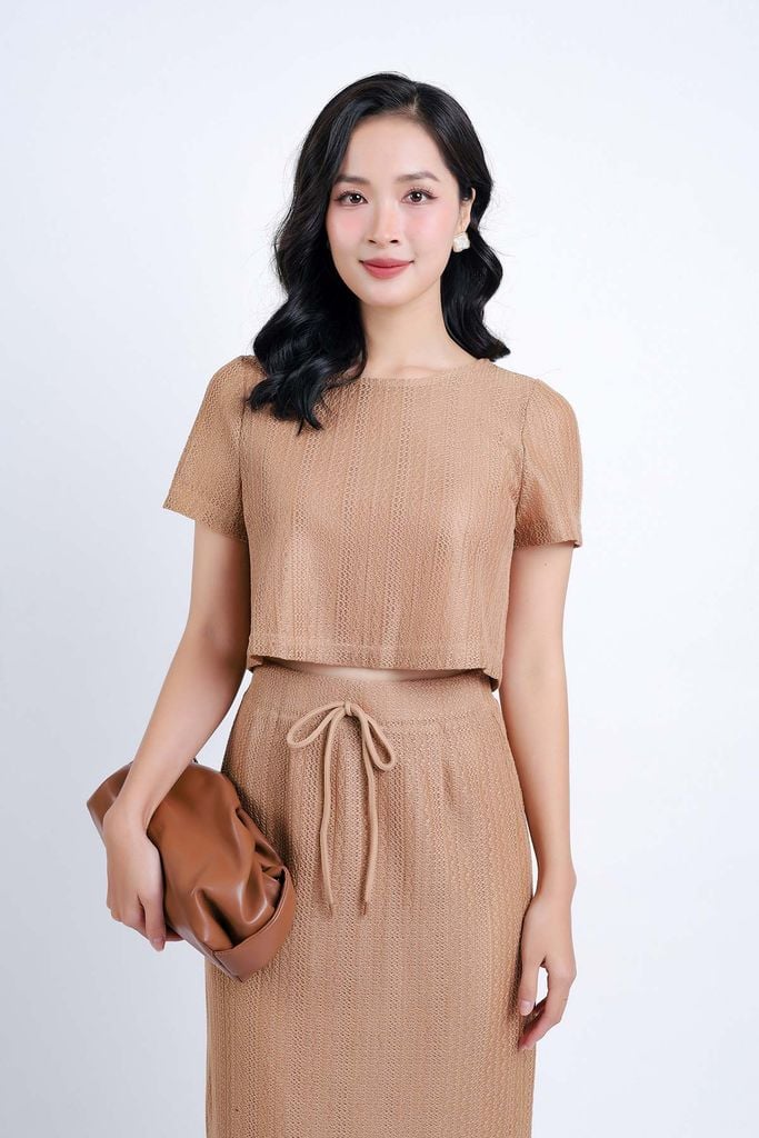 BJD33060 - Chân váy dạo phố vải len hai lớp phối vải ren lưới tạo kiểu dáng suông dài cạp chun phối dây nơ trang trí thân sau xẻ tà - PANTIO