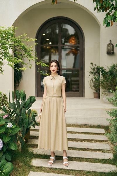 BJD33061 - Chân váy công sở vải tơ nhăn dáng xoè có lót habutai caph sau phối chun - PANTIO