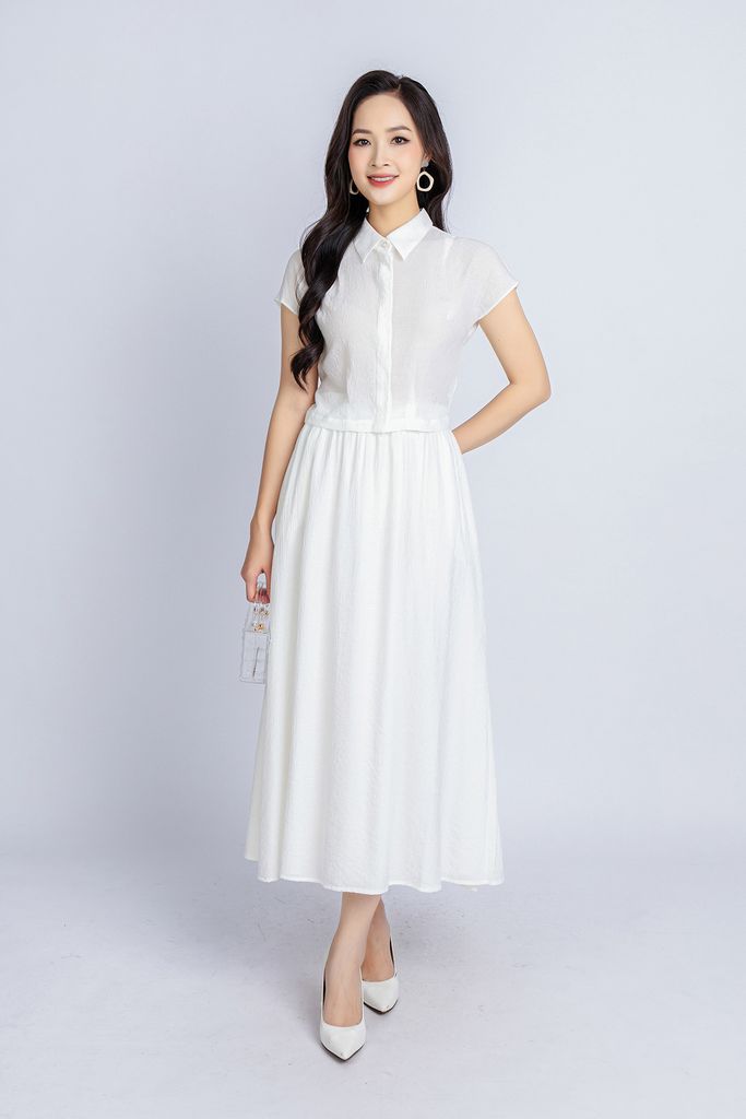 BAS33061 - Áo sơ mi công sở vải tơ nhăn dáng croptop cổ đức vai chờm tay liền - PANTIO