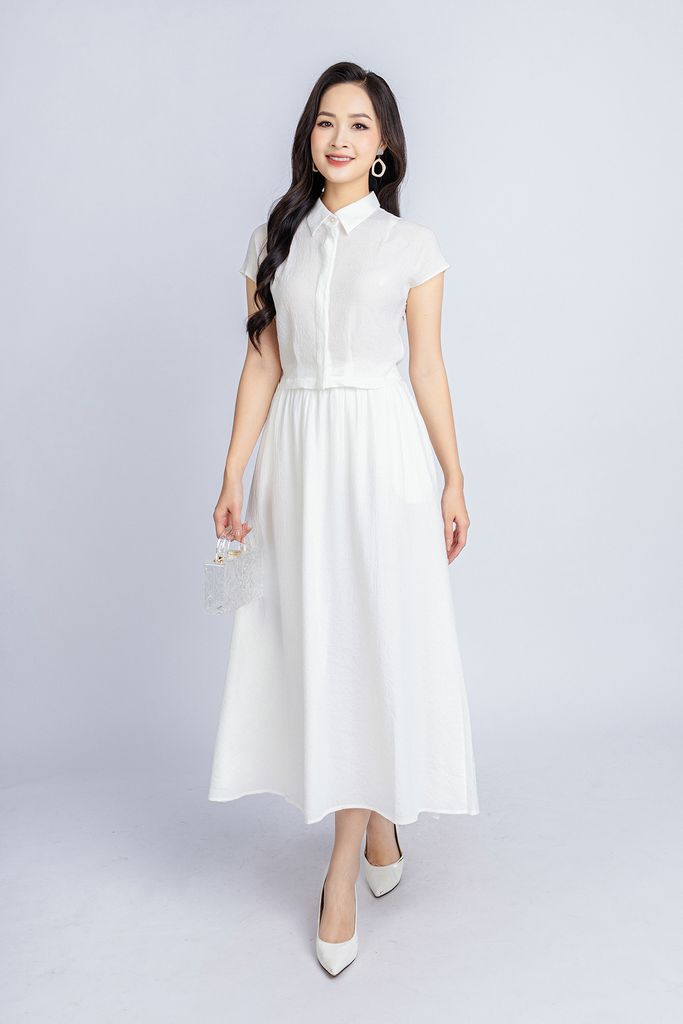 BAS33061 - Áo sơ mi công sở vải tơ nhăn dáng croptop cổ đức vai chờm tay liền - PANTIO