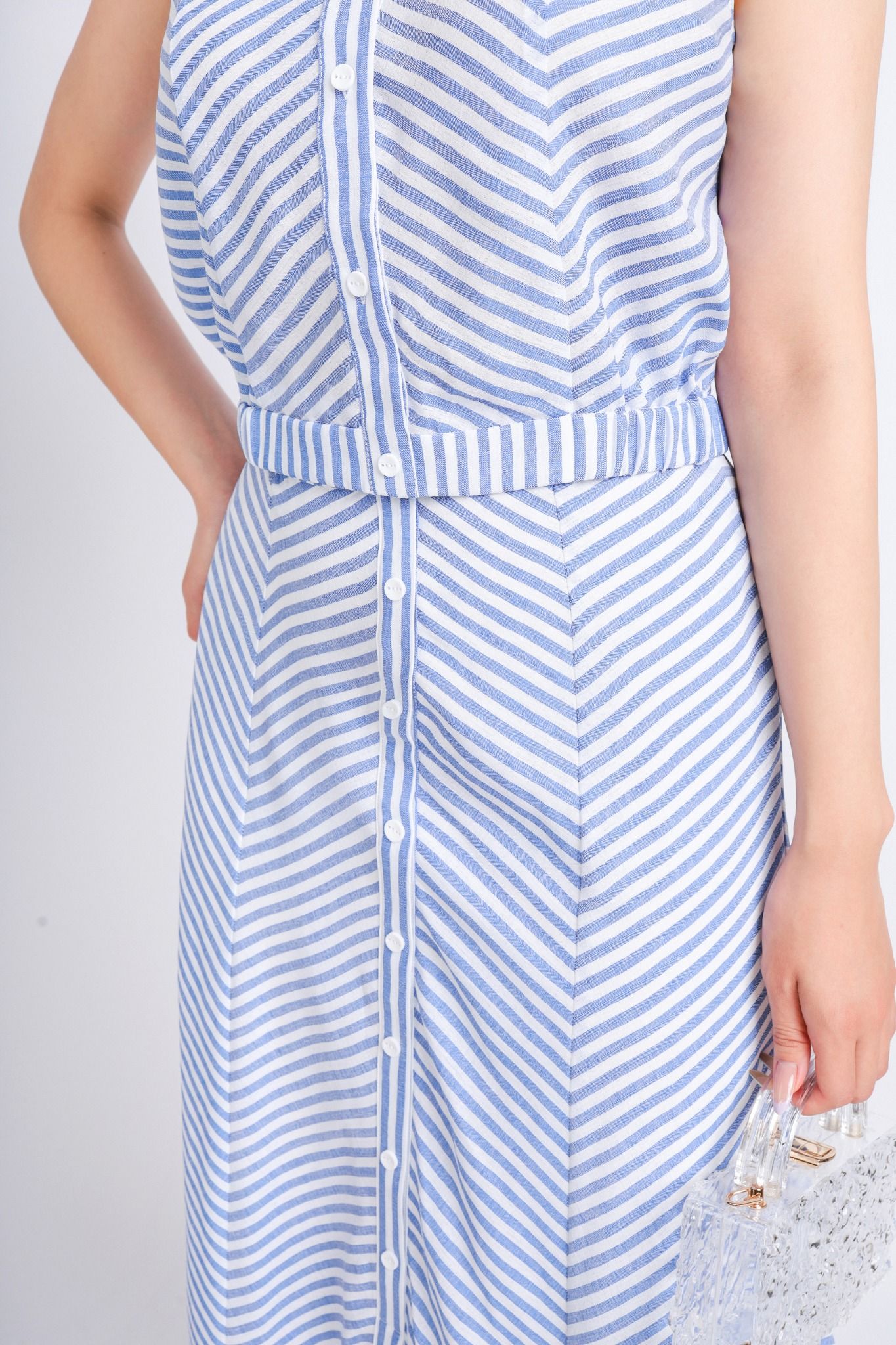 BJD33065 - Chân váy công sở vải thô dáng suông có lót vải lụa boi dáng A thân nẹp phối khuy trang trí khoá thân sau - PANTIO