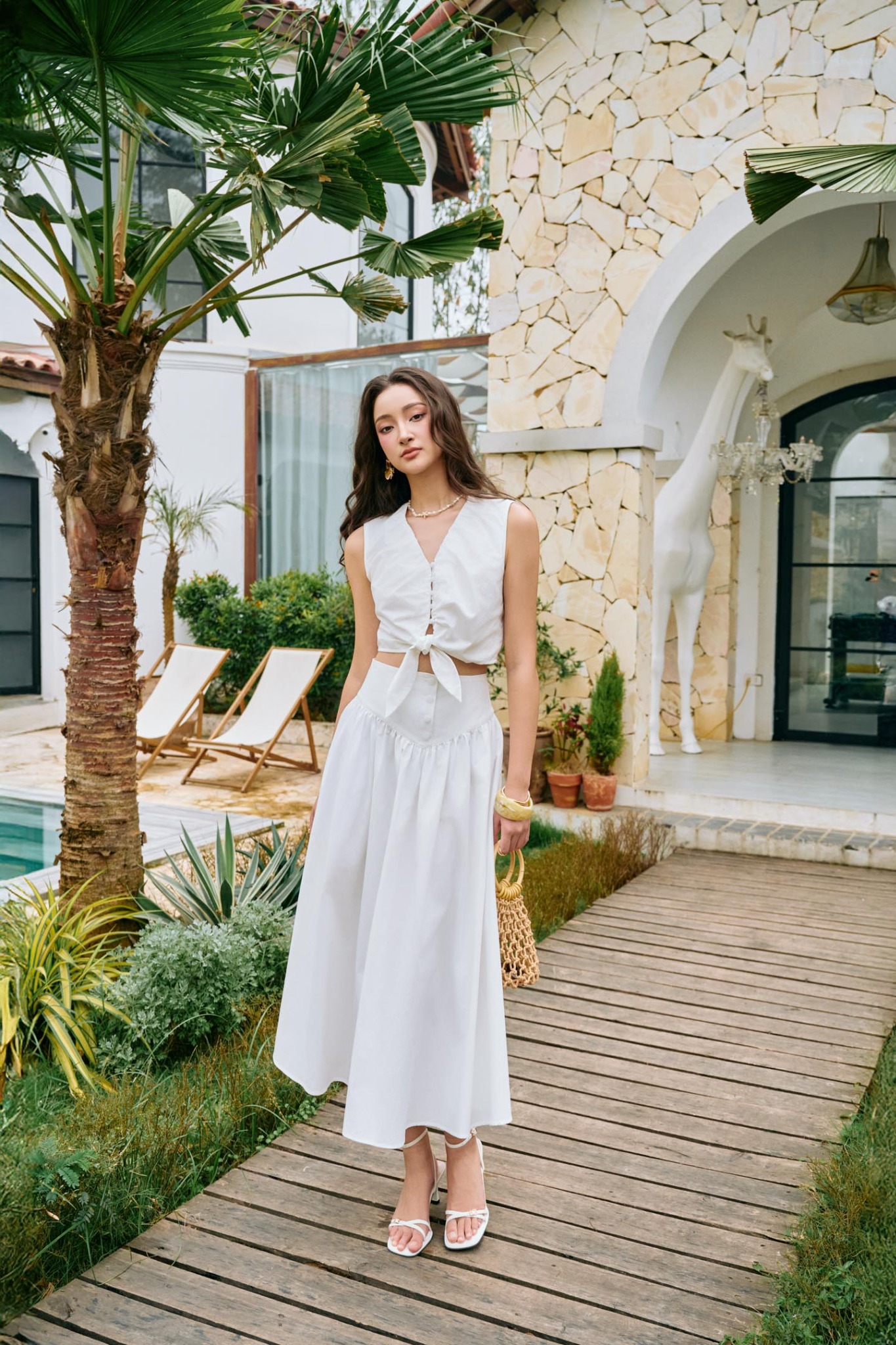 BJD33068 - Chân váy dạo phố vải kaki dáng xoè eo nhún phối cạp bản to cài khuy thân trước - PANTIO