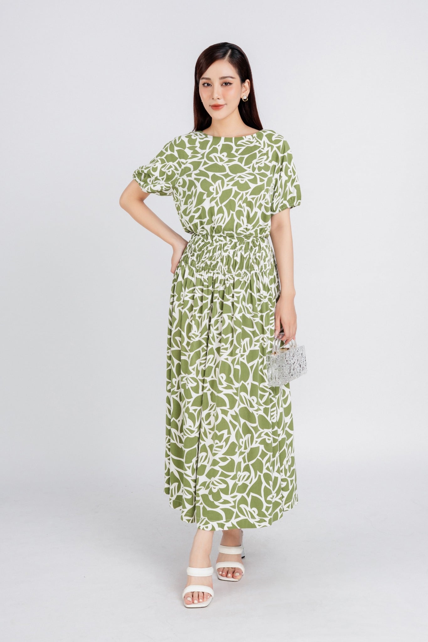 BJD33078 - Chân váy dạo phố dáng suông dài bo chun eo tạo kiểu - PANTIO