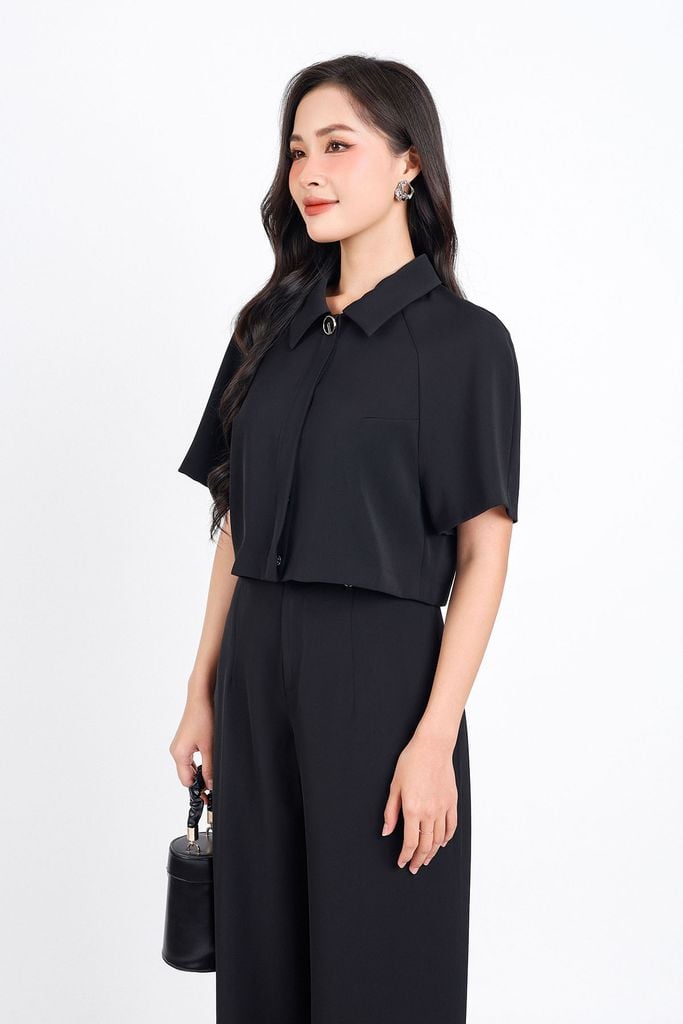 BAS33079 - Áo sơ mi vải Tuypsy dáng lửng tay lỡ cổ đức khối khuy trang trí - PANTIO