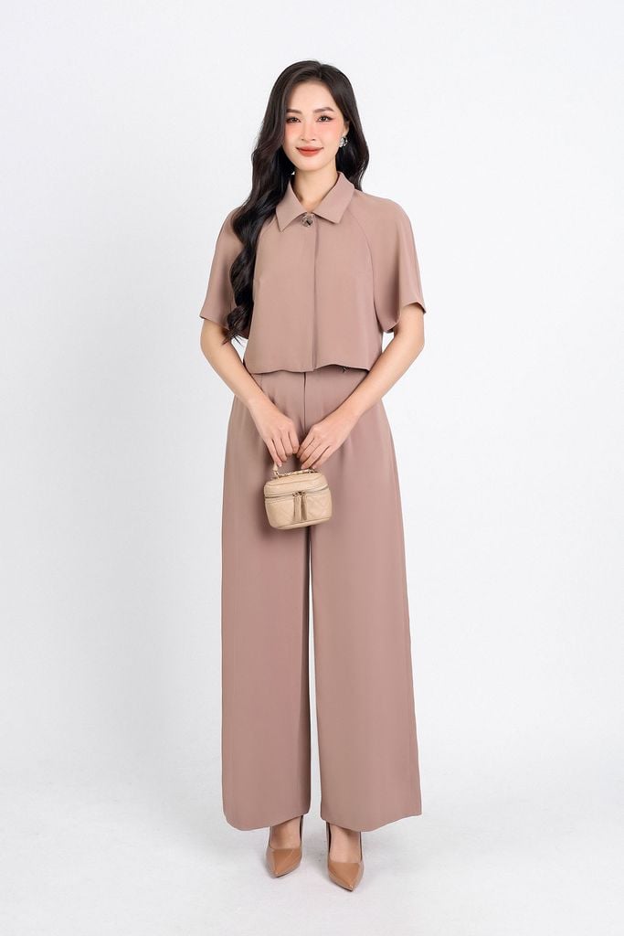 BAS33079 - Áo sơ mi vải Tuypsy dáng lửng tay lỡ cổ đức khối khuy trang trí - PANTIO