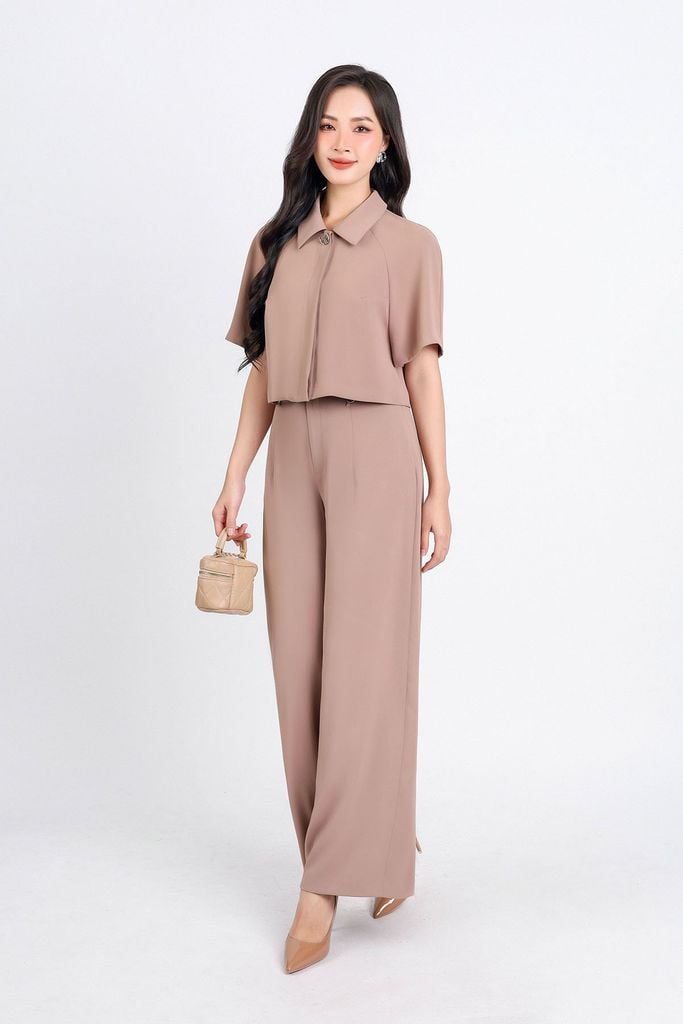 BAS33079 - Áo sơ mi vải Tuypsy dáng lửng tay lỡ cổ đức khối khuy trang trí - PANTIO