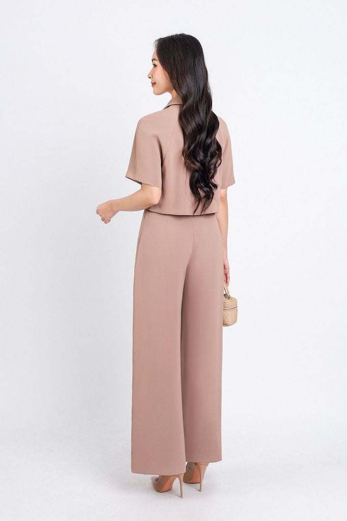 BAS33079 - Áo sơ mi vải Tuypsy dáng lửng tay lỡ cổ đức khối khuy trang trí - PANTIO