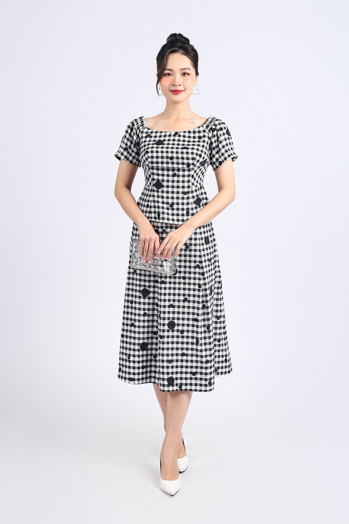 BJD33117 - Chân váy dài vải thô mỏng kẻ ô dáng suông cạp phối chun co giãn khoá thân sau - PANTIO