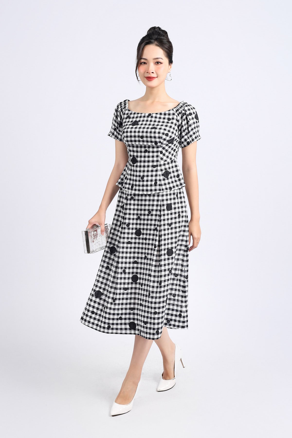 BJD33117 - Chân váy dài vải thô mỏng kẻ ô dáng suông cạp phối chun co giãn khoá thân sau - PANTIO