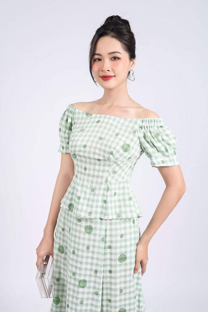BJD33117 - Chân váy dài vải thô mỏng kẻ ô dáng suông cạp phối chun co giãn khoá thân sau - PANTIO