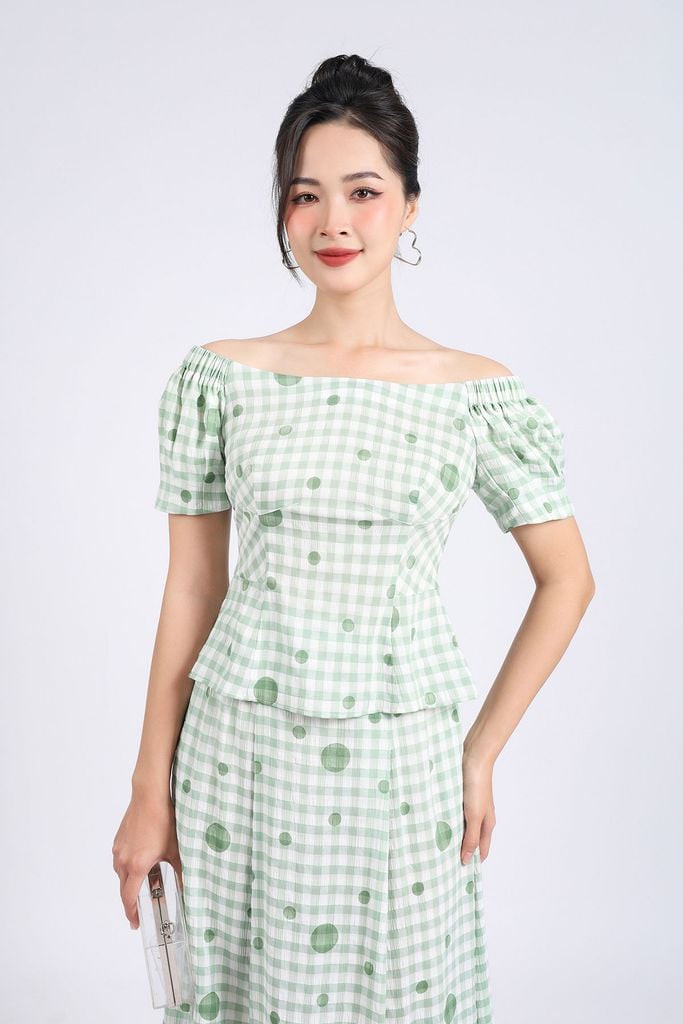 BJD33117 - Chân váy dài vải thô mỏng kẻ ô dáng suông cạp phối chun co giãn khoá thân sau - PANTIO
