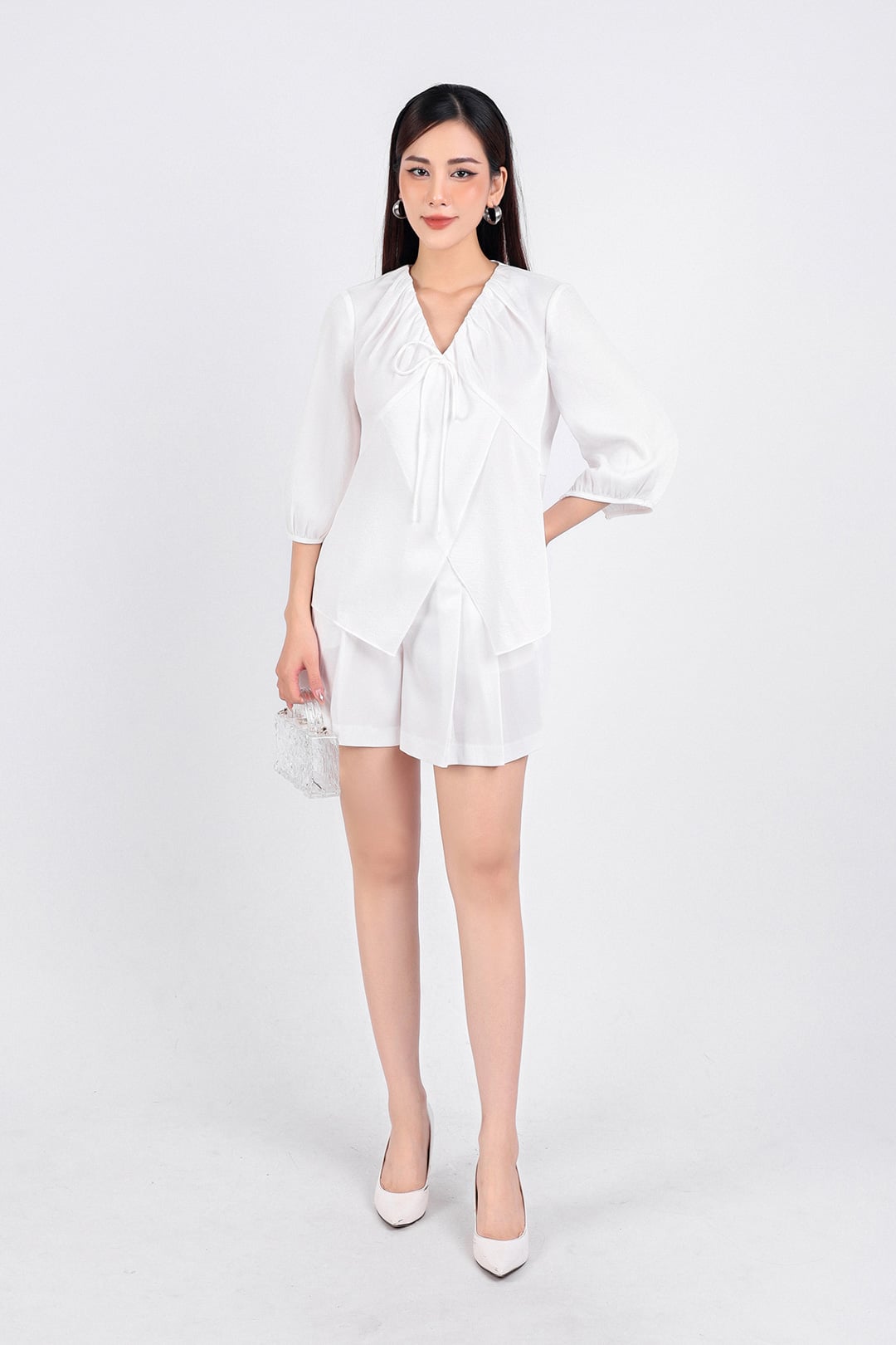 BQN33121 - Quần short dạo phố vải lụa dày thân xếp ly xoè nhẹ khoá thân trước - PANTIO