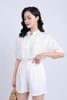 BAS33134 - Áo kiểu dạo phố vải Linen dáng suông cổ tàu phối ren tạo kiểu tay loe - PANTIO