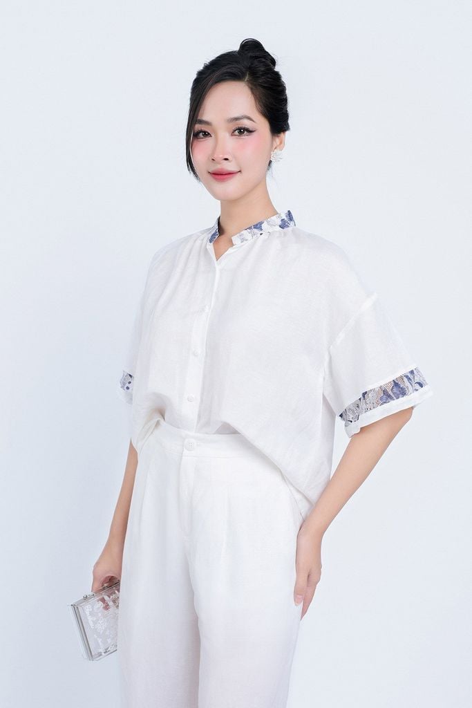 BQD33134 - Quần dài dạo phố vải Linen dáng suông gấu quần phối ren hoa tạo kiểu khóa thân trước - PANTIO