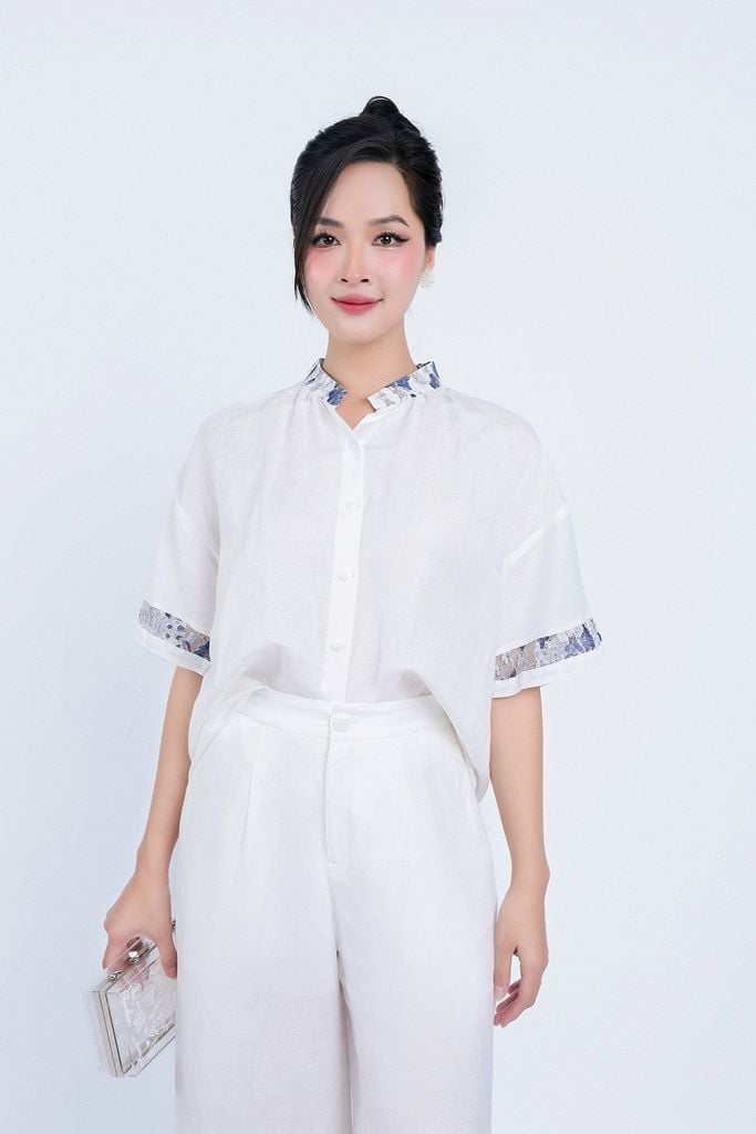 BQD33134 - Quần dài dạo phố vải Linen dáng suông gấu quần phối ren hoa tạo kiểu khóa thân trước - PANTIO