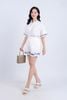 BAS33134 - Áo kiểu dạo phố vải Linen dáng suông cổ tàu phối ren tạo kiểu tay loe - PANTIO