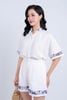 BQN33134 - Quần short dạo phố vải Linen hai lớp lót habutai gấu quần phối ren hoa trang trí cạp sau bo chun khoá thân trước - PANTIO