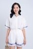 BQN33134 - Quần short dạo phố vải Linen hai lớp lót habutai gấu quần phối ren hoa trang trí cạp sau bo chun khoá thân trước - PANTIO