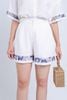 BQN33134 - Quần short dạo phố vải Linen hai lớp lót habutai gấu quần phối ren hoa trang trí cạp sau bo chun khoá thân trước - PANTIO