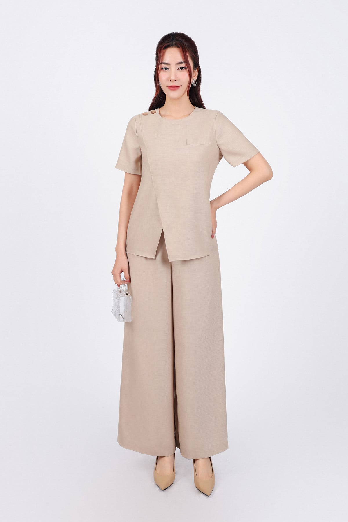 BQD33142 - Quần dài dạo phố vải thô đũi dáng suông ống đứng cạp chun co giãn - PANTIO