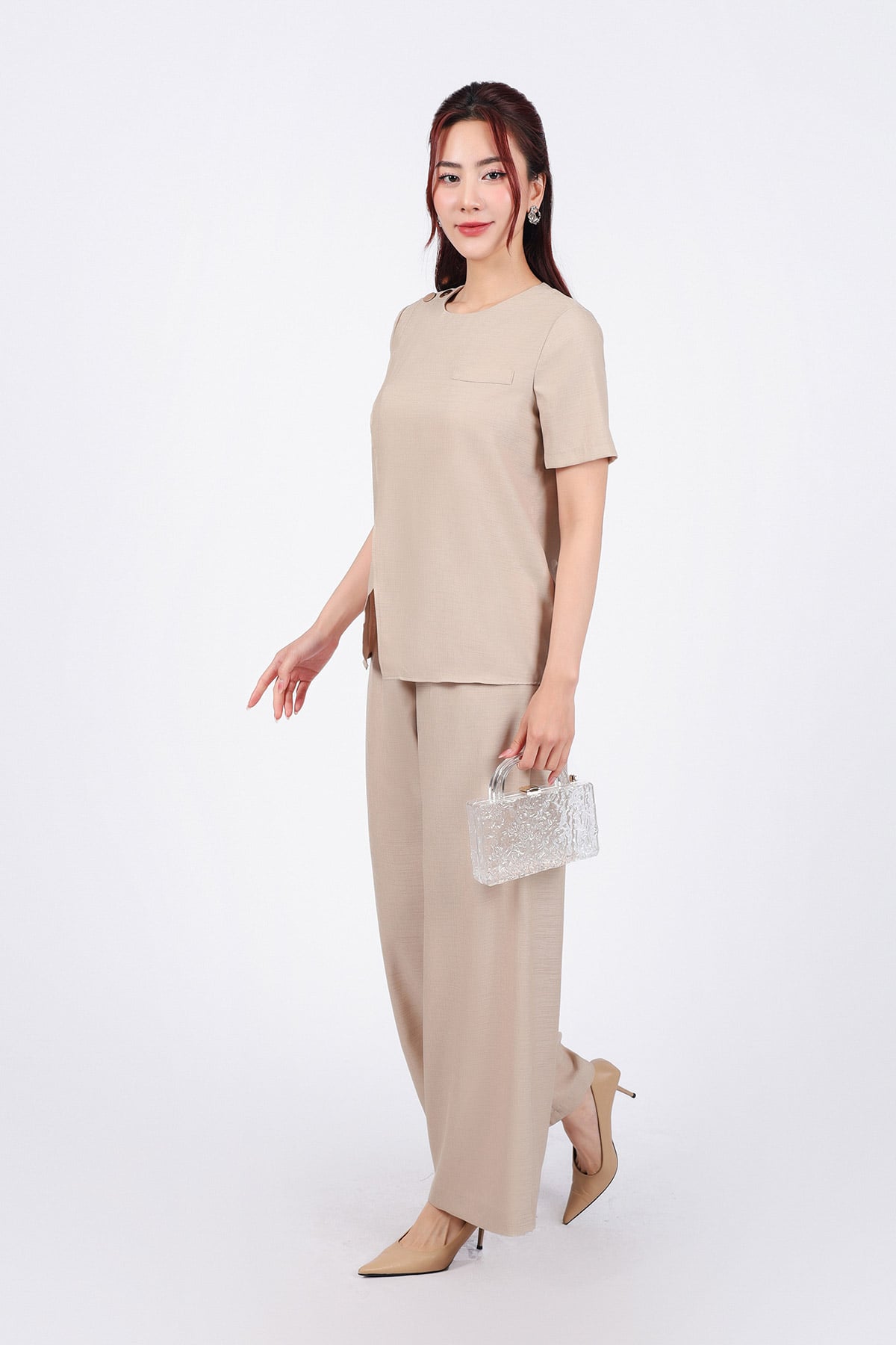 BQD33142 - Quần dài dạo phố vải thô đũi dáng suông ống đứng cạp chun co giãn - PANTIO