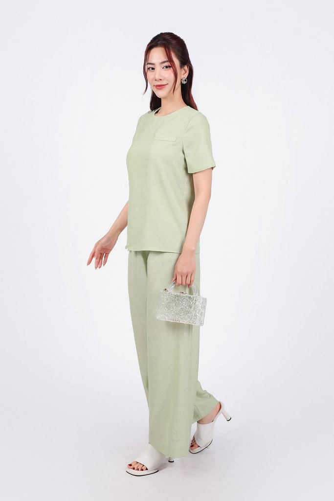 BQD33142 - Quần dài dạo phố vải thô đũi dáng suông ống đứng cạp chun co giãn - PANTIO