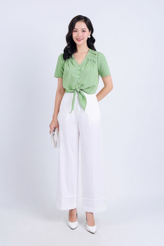 BQD33096 - Quần công sở vải tuyp xy dáng suông dài ống rộng khoá thân trước - PANTIO