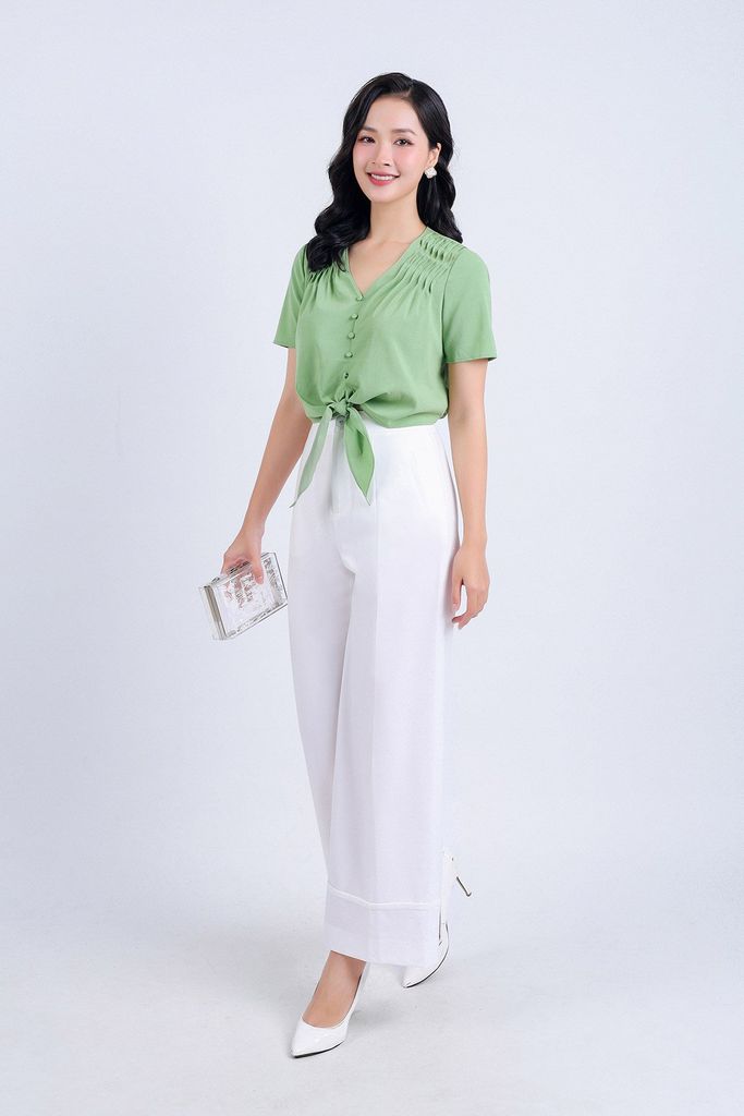 BQD33096 - Quần công sở vải tuyp xy dáng suông dài ống rộng khoá thân trước - PANTIO
