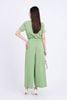 BAS33147 - Áo kiểu dạo phố vải thô mỏng cổ chữ V vai xếp nhún trang trí gấu áo buộc vạt tạo kiểu cài khuy thân trước - PANTIO