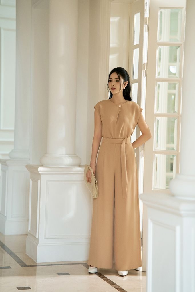 BQL33148 - Quần lửng công sở vải tuytsi dáng suông eo phối dây đai bất đối xứng khóa thân trước - PANTIO