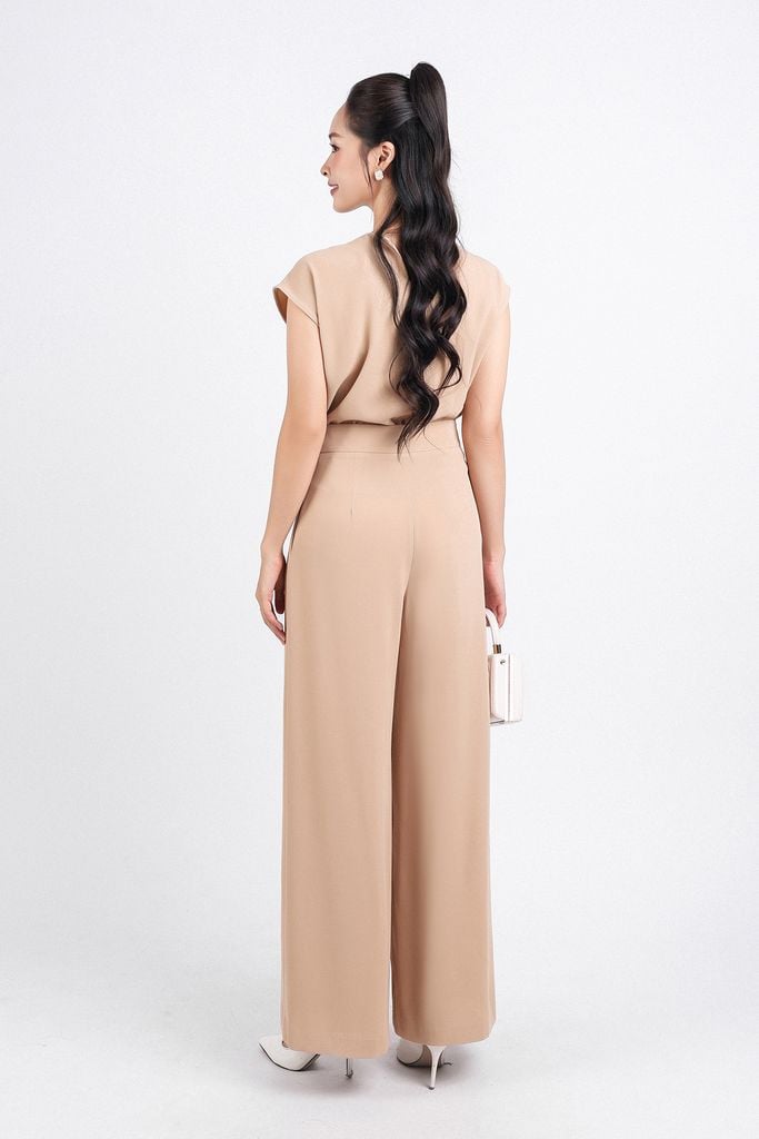 BQL33148 - Quần lửng công sở vải tuytsi dáng suông eo phối dây đai bất đối xứng khóa thân trước - PANTIO