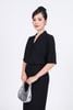 BAS33151 - Áo kiểu công sở vải len dáng suông cổ xẻ V tay lửng thân áo đính khuy thời trang có nắp túi ốp tạo kiểu - PANTIO