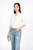 BAS33151 - Áo kiểu công sở vải len dáng suông cổ xẻ V tay lửng thân áo đính khuy thời trang có nắp túi ốp tạo kiểu - PANTIO