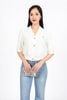 BAS33151 - Áo kiểu công sở vải len dáng suông cổ xẻ V tay lửng thân áo đính khuy thời trang có nắp túi ốp tạo kiểu - PANTIO