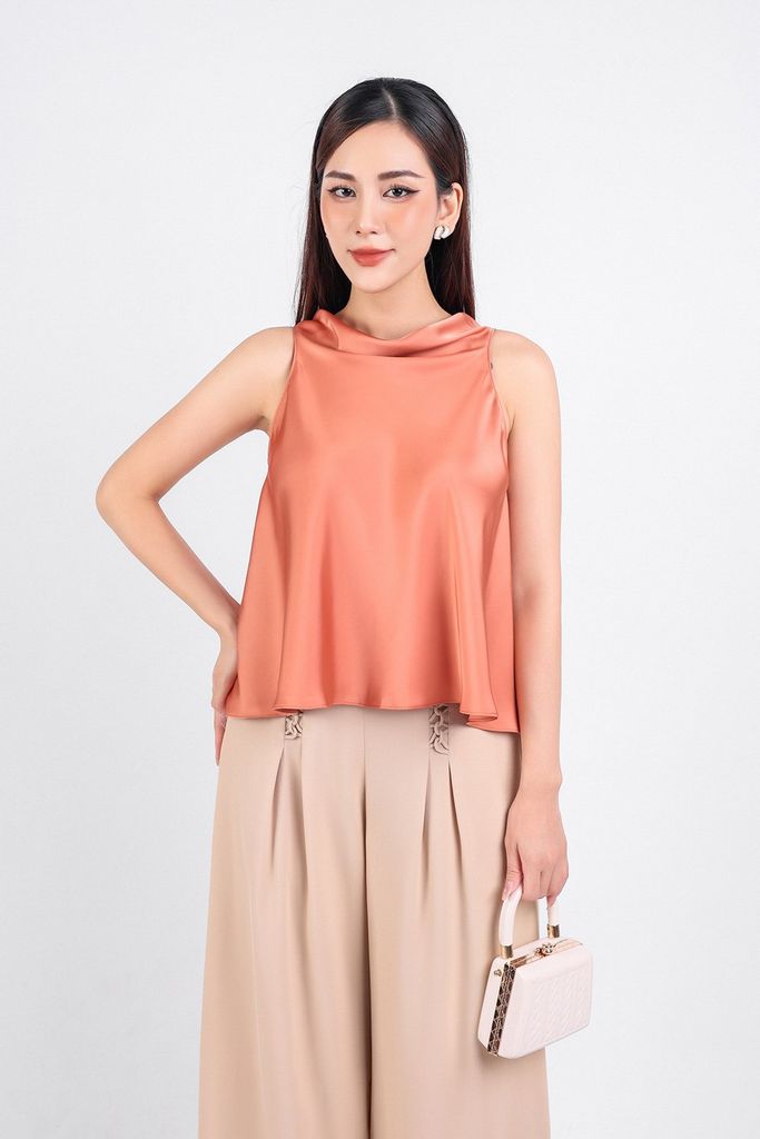 BAS33154 - Áo kiểu dạo phố vải lụa dày cổ đổ cao sát nách dáng đuôi tôm - PANTIO
