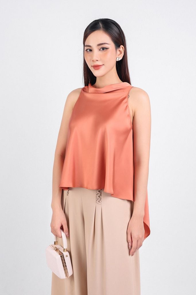 BAS33154 - Áo kiểu dạo phố vải lụa dày cổ đổ cao sát nách dáng đuôi tôm - PANTIO