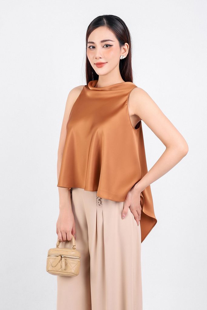 BAS33154 - Áo kiểu dạo phố vải lụa dày cổ đổ cao sát nách dáng đuôi tôm - PANTIO