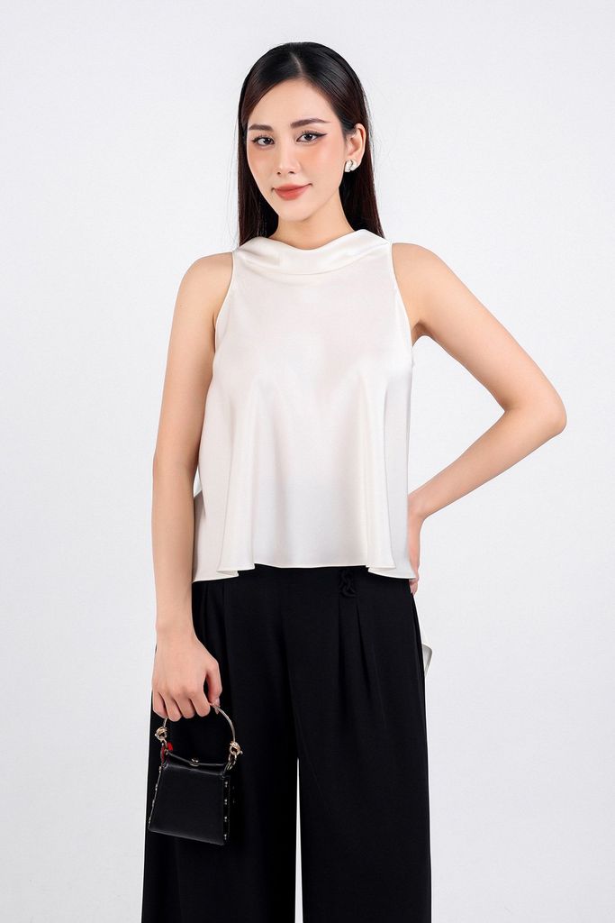 BAS33154 - Áo kiểu dạo phố vải lụa dày cổ đổ cao sát nách dáng đuôi tôm - PANTIO