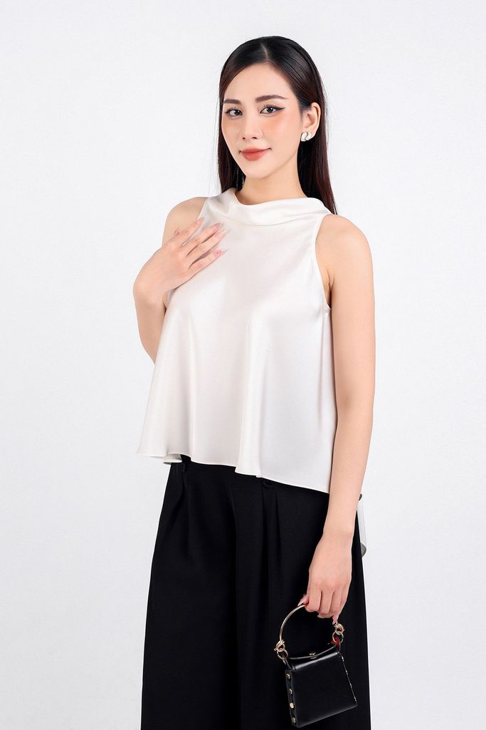 BAS33154 - Áo kiểu dạo phố vải lụa dày cổ đổ cao sát nách dáng đuôi tôm - PANTIO