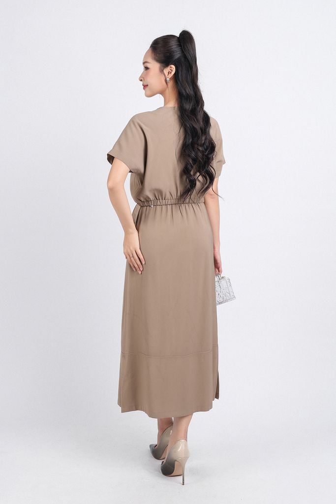 BAS33159 - Áo sơ mi kiểu dạo phố vải tuyp xy dáng lửng cổ tròn cạp bo chun thân áo phối dây trang trí - PANTIO