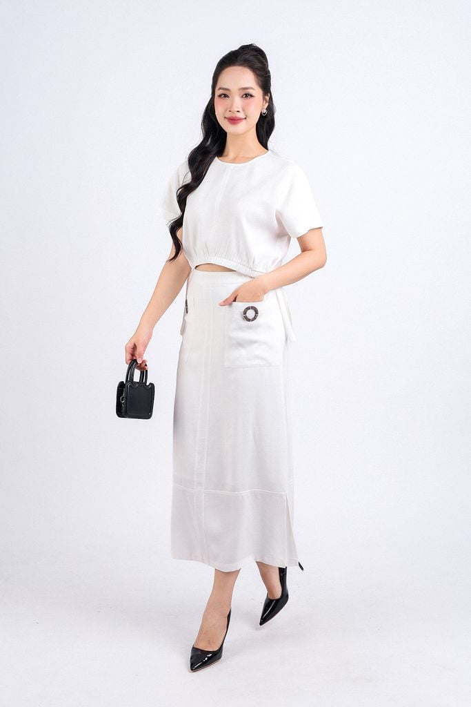 BJD33159 - Chân váy công sở vải tuyp xy dáng suông dài cạp chun thân váy có túi phối khuy trang trí - PANTIO