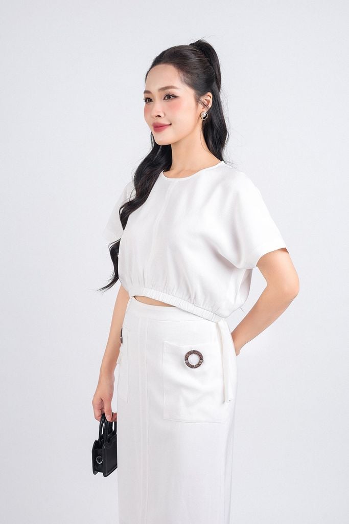 BJD33159 - Chân váy công sở vải tuyp xy dáng suông dài cạp chun thân váy có túi phối khuy trang trí - PANTIO