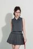 BAS33279 - Áo vải thô dáng croptop cổ đức, sát nách, bổ trụ cổ thân trước, cài đá trang trí - JAN.