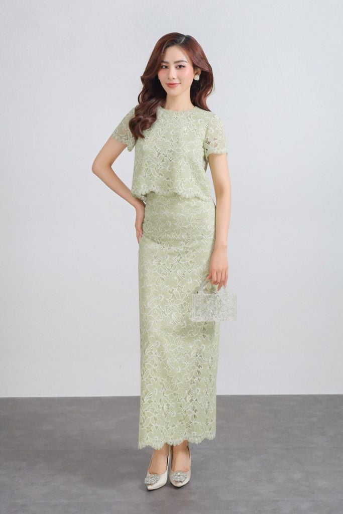 BAS33410 - Áo sơ mi vải ren mảng hai lớp dáng lửng cổ tròn tay ngắn thời trang - PANTIO