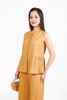 BAS33456 - Áo sơ mi kiểu vải linen dáng suông cổ tròn không tay thân áo xếp nhún tạo xoè - PANTIO