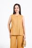 BAS33456 - Áo sơ mi kiểu vải linen dáng suông cổ tròn không tay thân áo xếp nhún tạo xoè - PANTIO