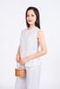BAS33456 - Áo sơ mi kiểu vải linen dáng suông cổ tròn không tay thân áo xếp nhún tạo xoè - PANTIO