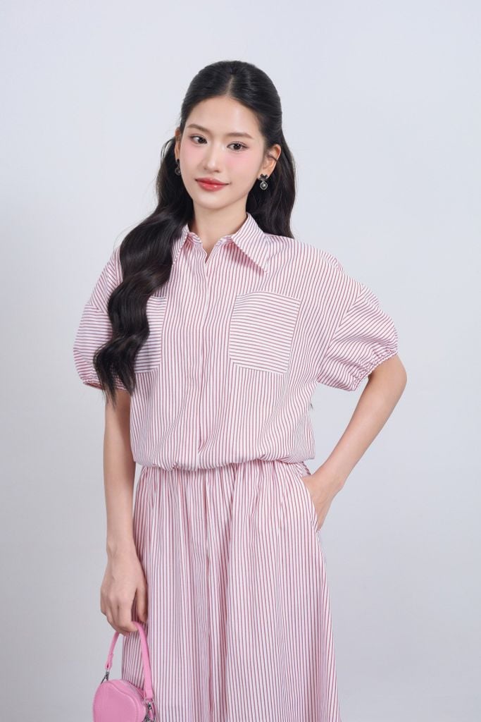 BJD33478 - Chân váy dài vải thô kẻ dáng suông cạp chun co giãn xẻ tà trước - JAN.