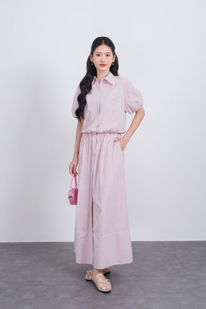 BJD33478 - Chân váy dài vải thô kẻ dáng suông cạp chun co giãn xẻ tà trước - JAN.