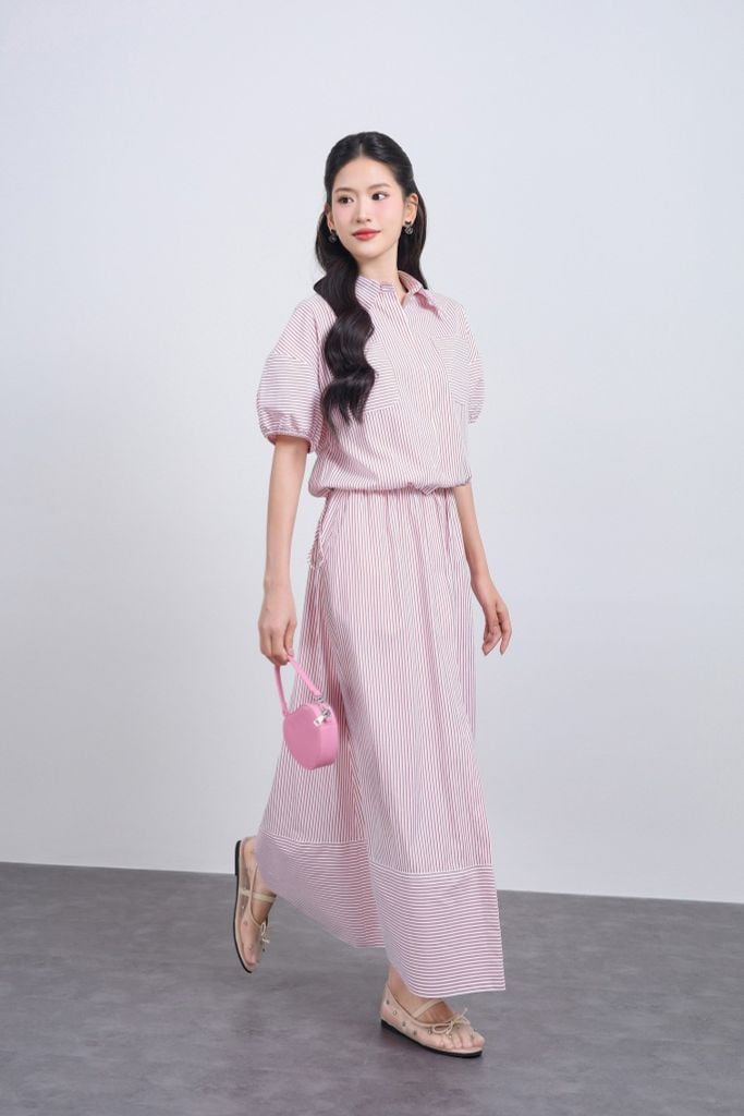 BJD33478 - Chân váy dài vải thô kẻ dáng suông cạp chun co giãn xẻ tà trước - JAN.